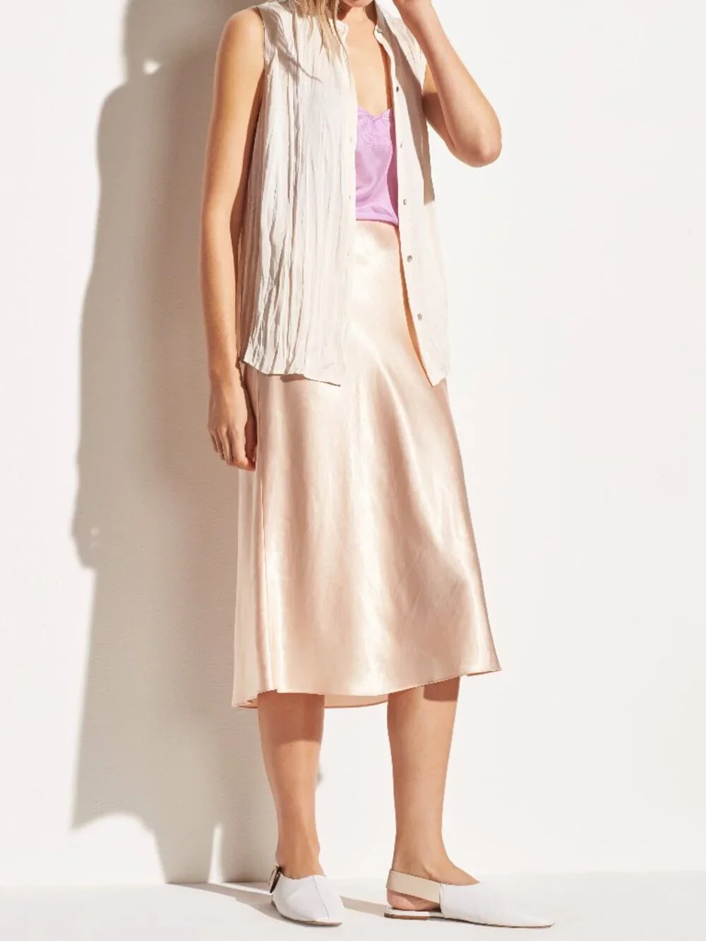 NWT Vince Satin Midi Slip Skirt in Lychee Size S $265 See Matching Flats! - Picture 3 of 15
